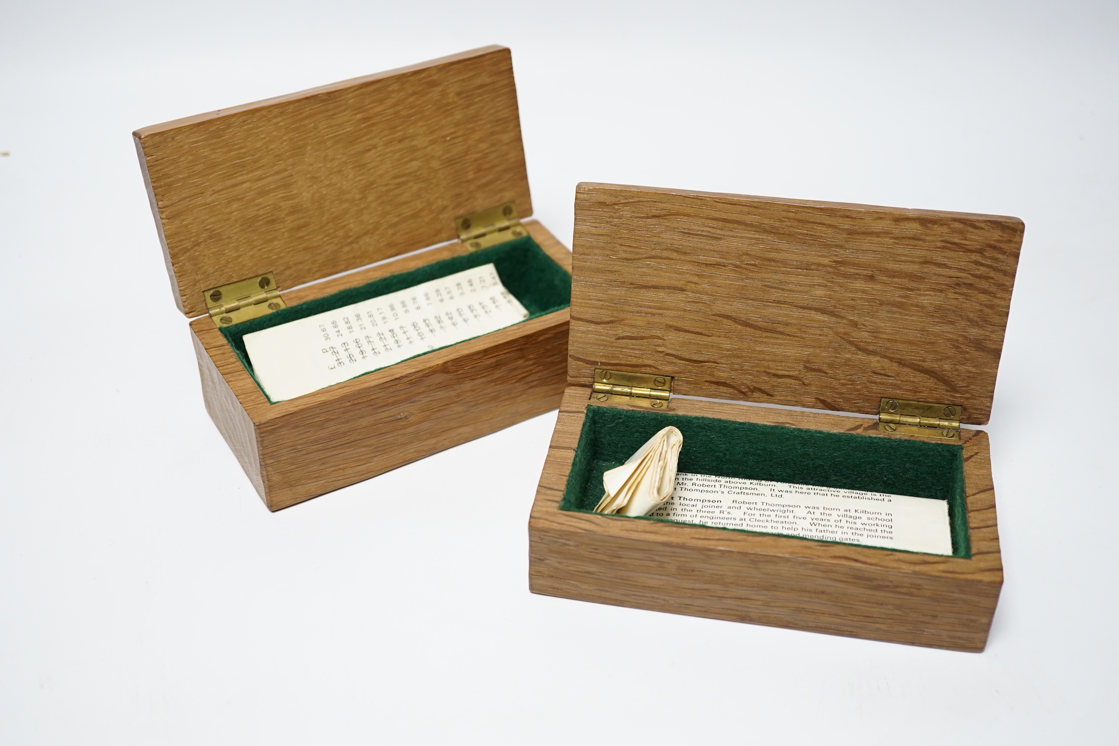Two small Robert Thompson ‘Mouseman’ boxes, 14cm x 7cm